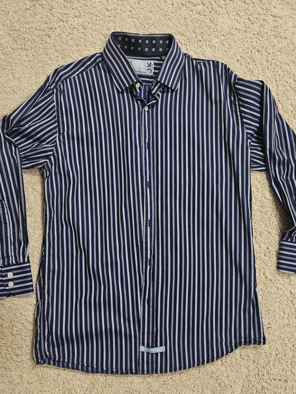 English Laundry Navy and White Striped Shirt